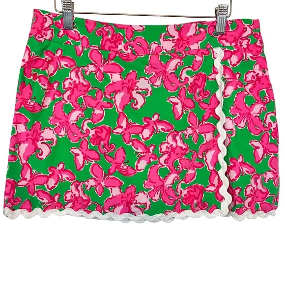 Lilly Pulitzer Jarvey Cotton Skort Skirt Sz 6 Pink Green All a Flutter Ric Rac - Picture 2 of 11
